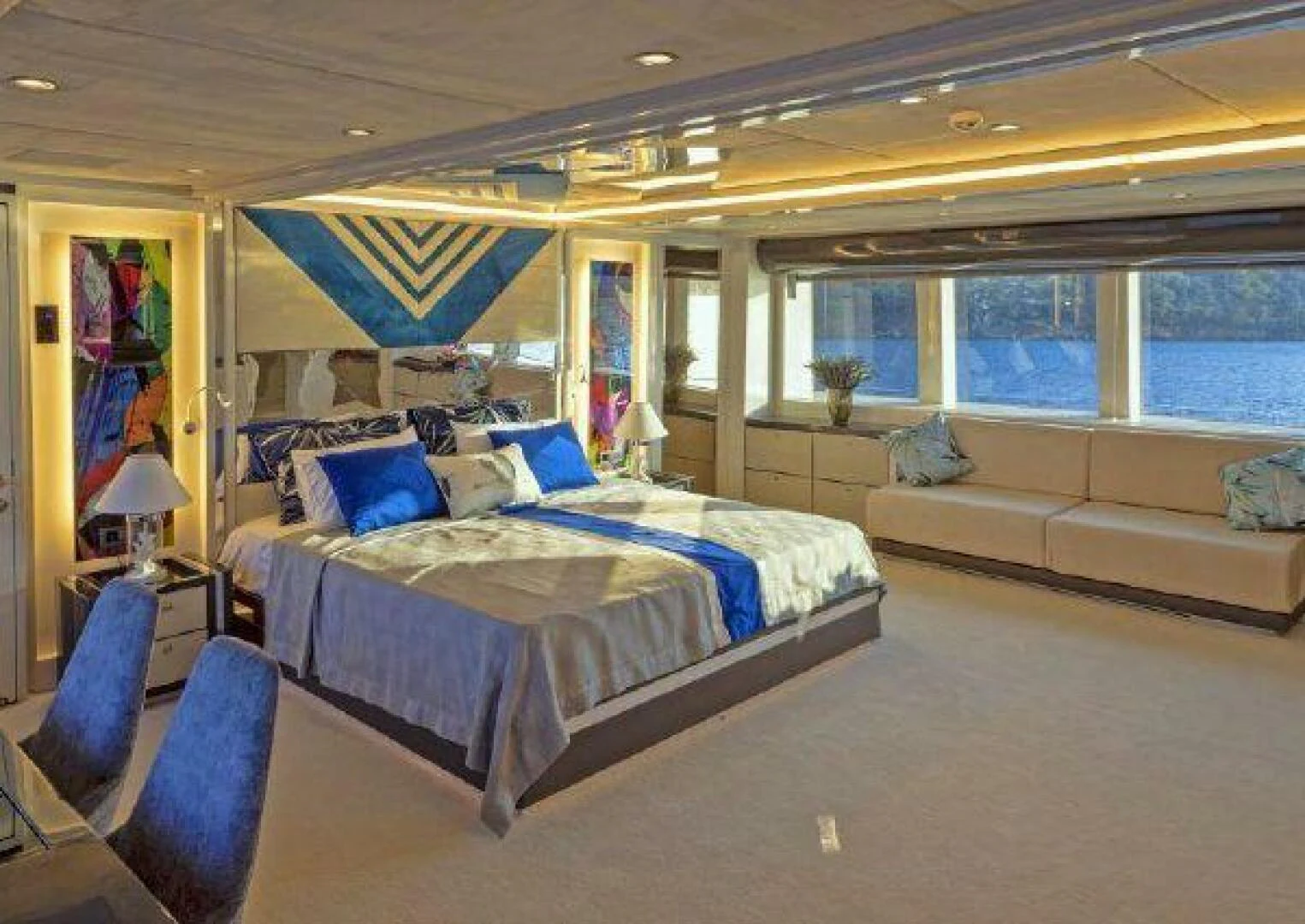 a couple of beds in a room aboard VETRO Yacht for Sale