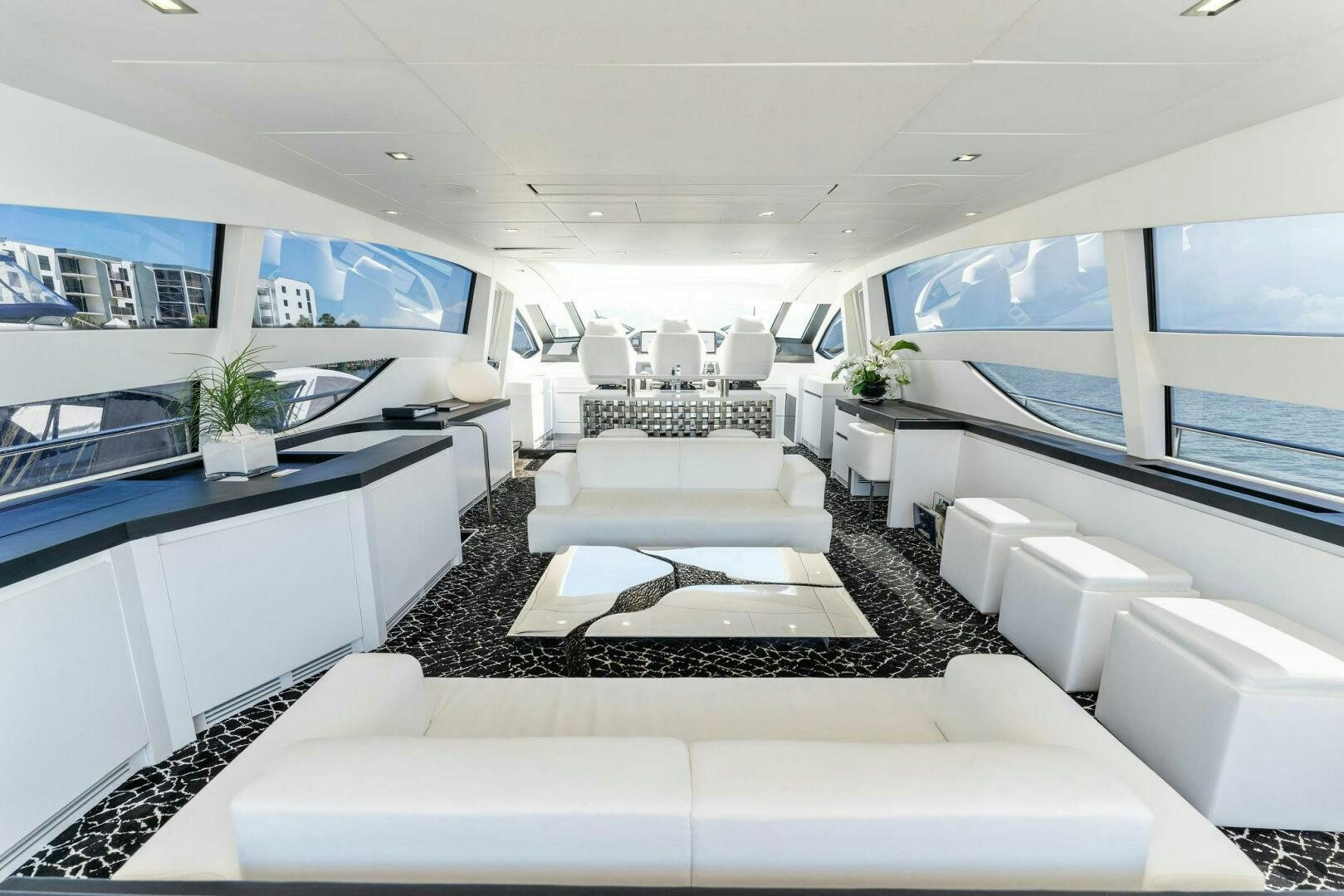a modern looking living room aboard HAWK Yacht for Sale