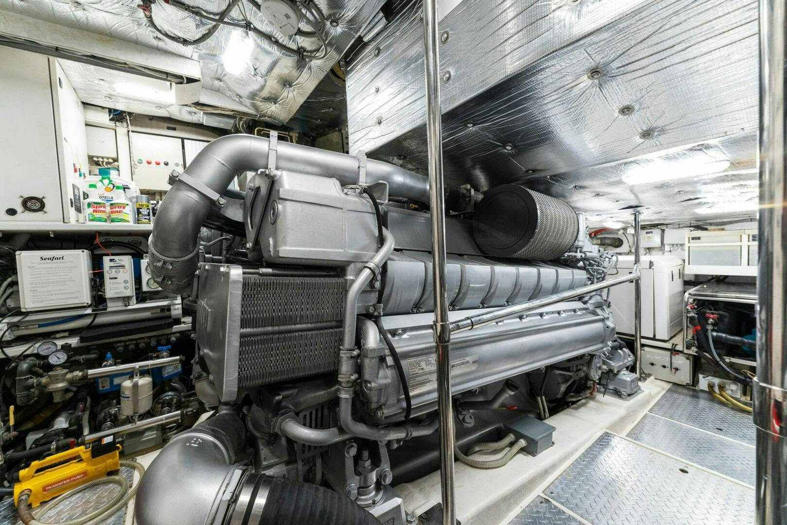 a large metal machine in a factory aboard HAWK Yacht for Sale