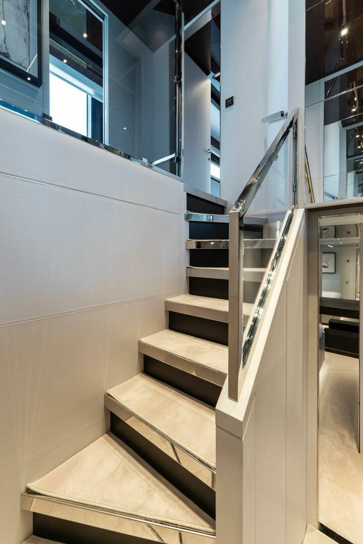 a staircase in a building aboard CHOP CHOP Yacht for Sale