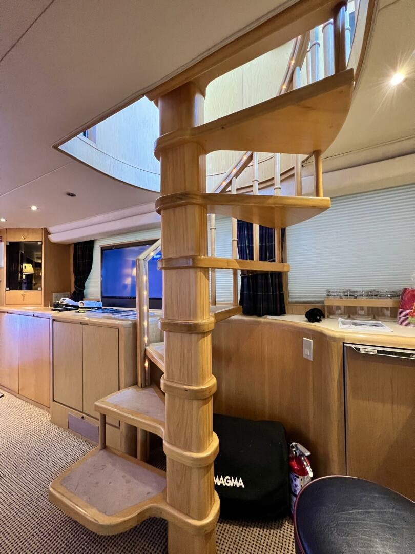 a wooden structure in a room aboard GOOD KARMA Yacht for Sale