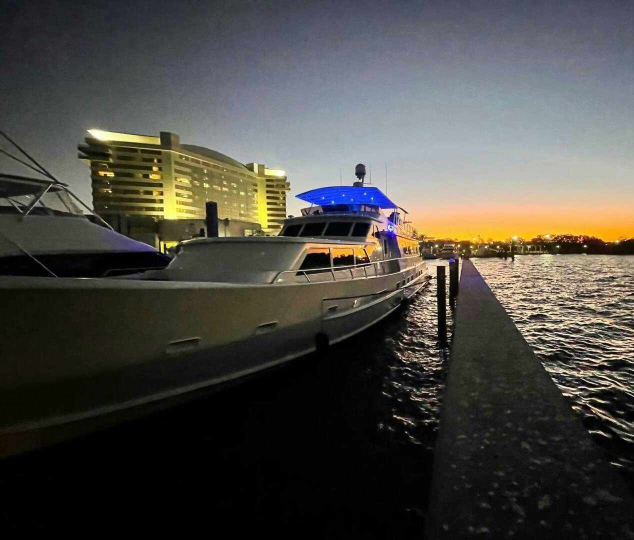 a boat docked at a dock aboard LADY P Yacht for Sale