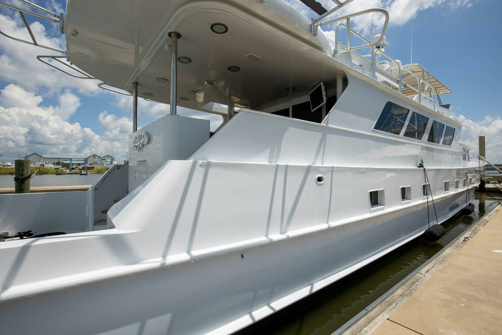 a large white boat aboard LADY P Yacht for Sale