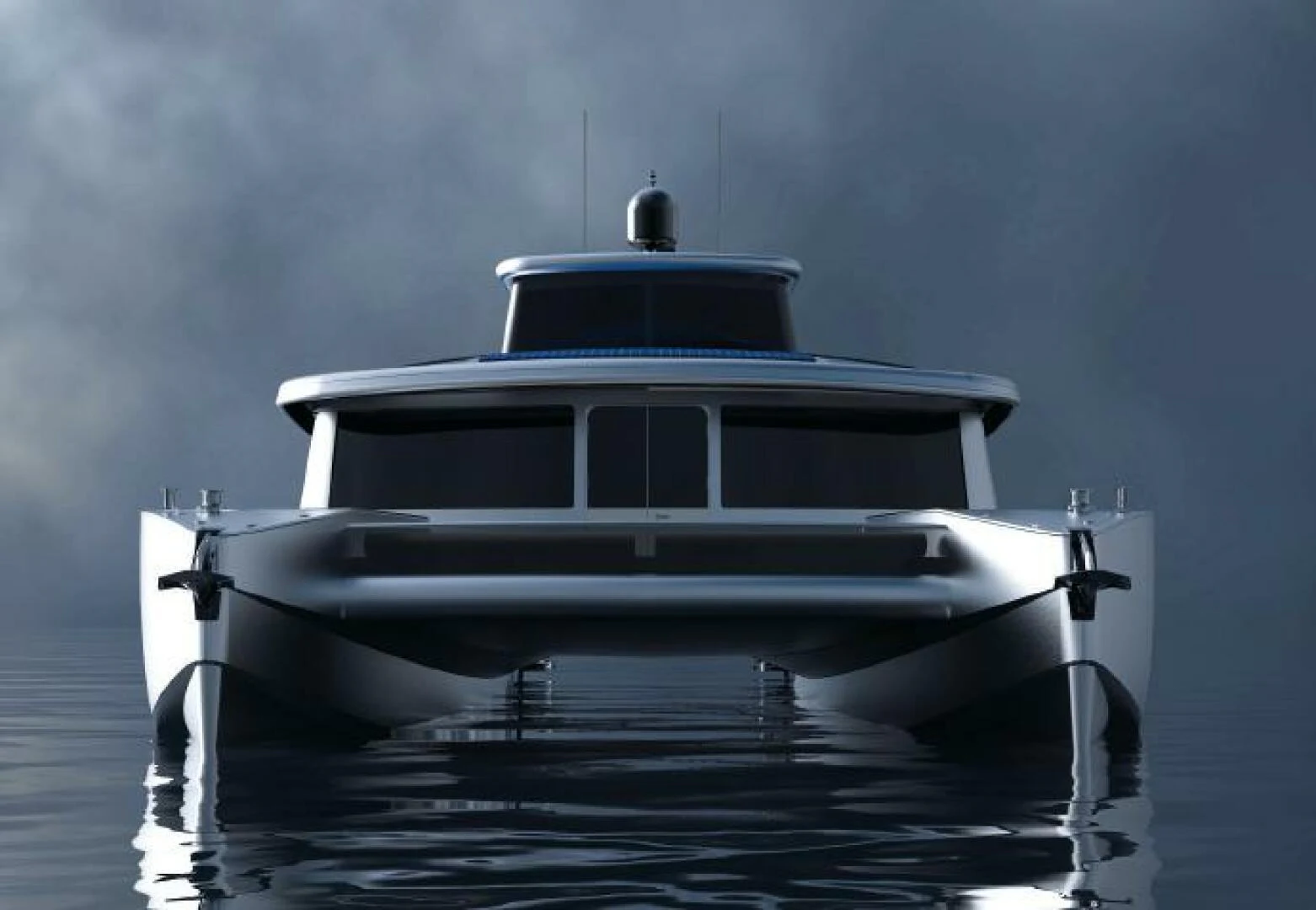 a white boat in the water aboard NAVCAT Yacht for Sale