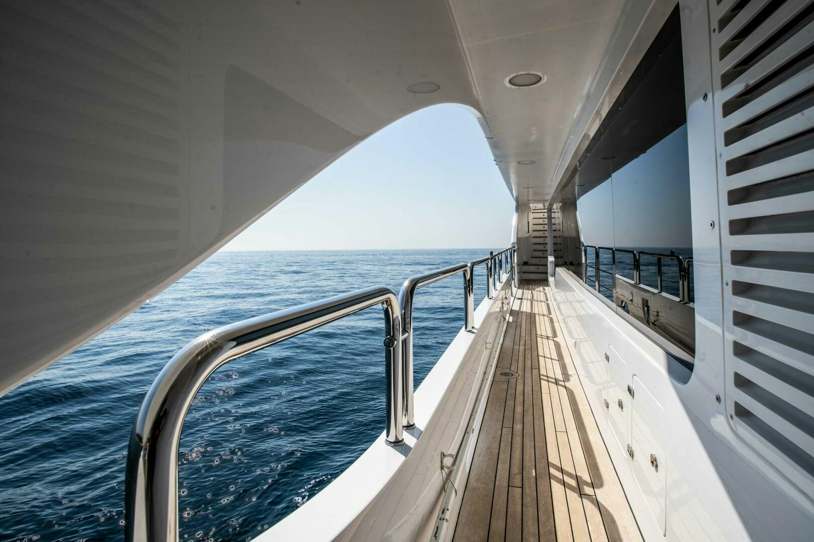 a wooden walkway on a boat aboard SAFAD Yacht for Sale