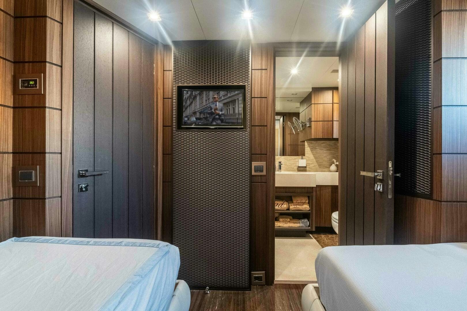 a room with a bed and a desk aboard SAFAD Yacht for Sale