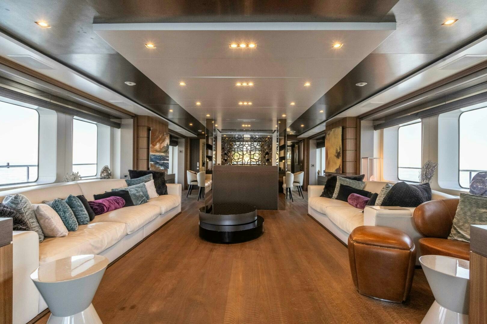 a living room with a couch and a table aboard SAFAD Yacht for Sale