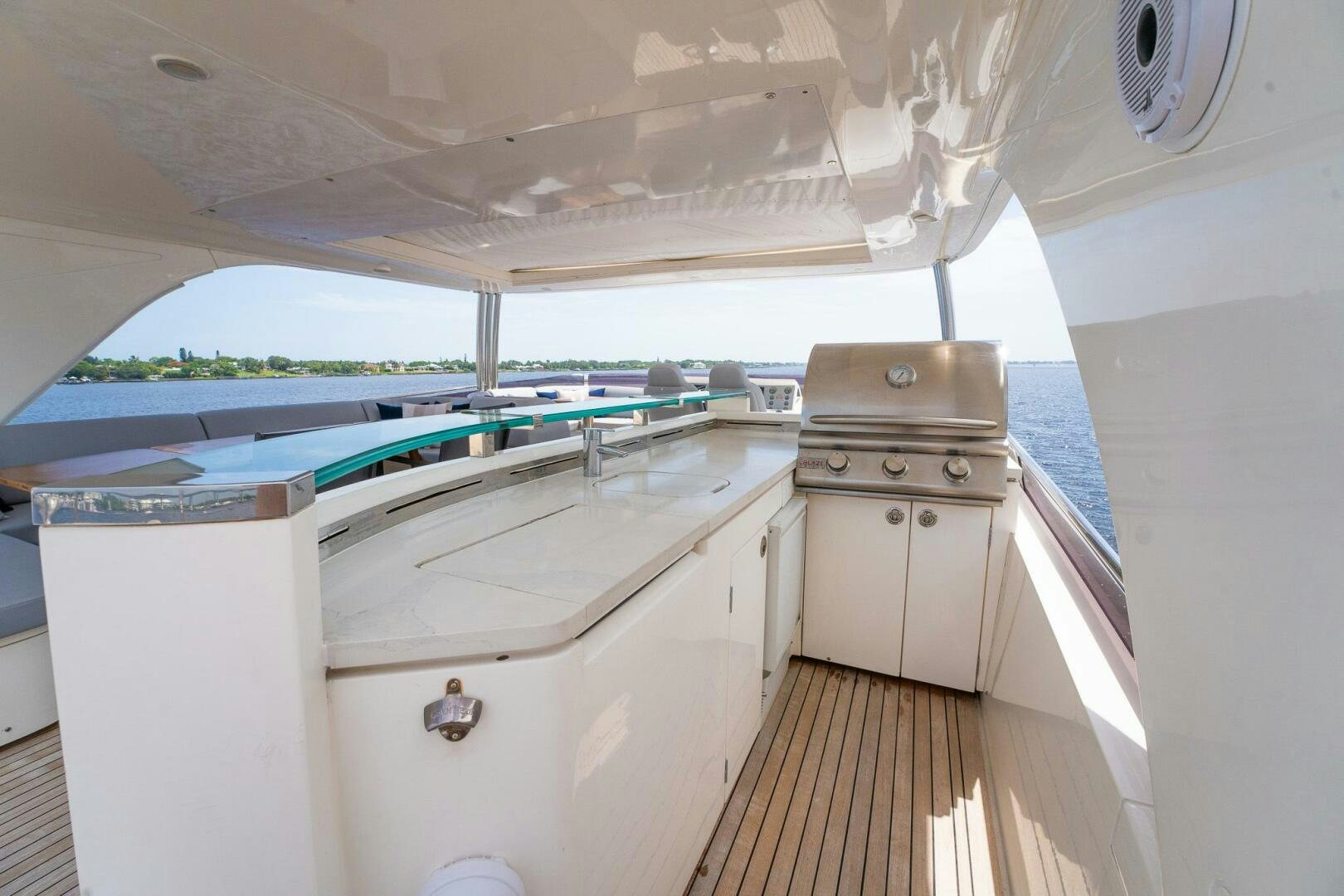 a boat with a deck aboard NO CURFEW Yacht for Sale