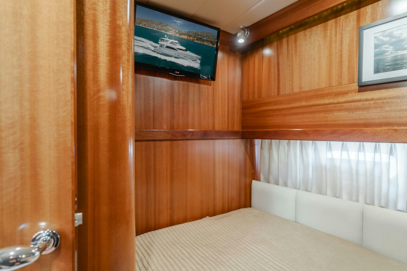 a bed in a room aboard LADY LAURA Yacht for Sale