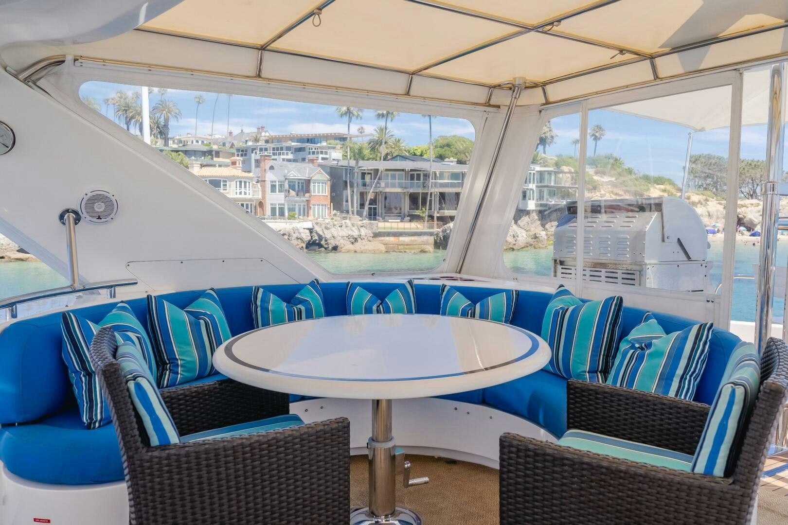a table and chairs on a boat aboard LADY LAURA Yacht for Sale