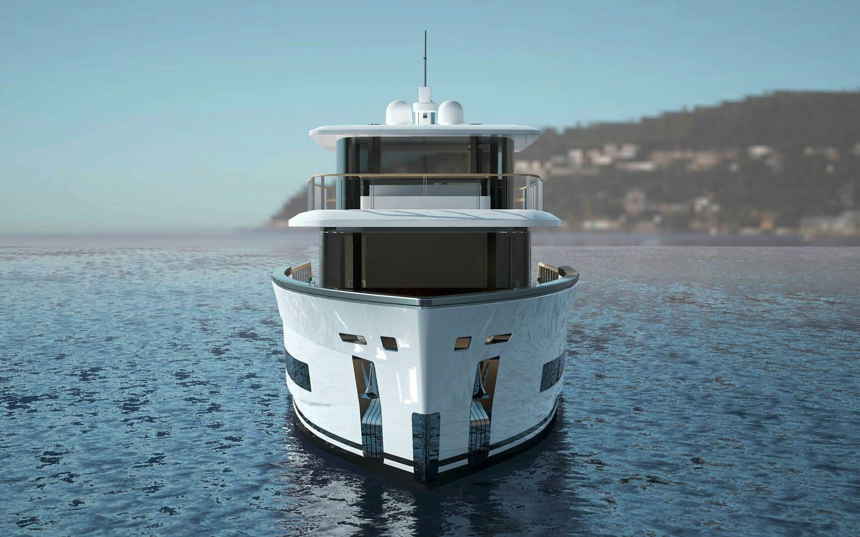 a large white ship in the water aboard PROJECT ABACOS Yacht for Sale