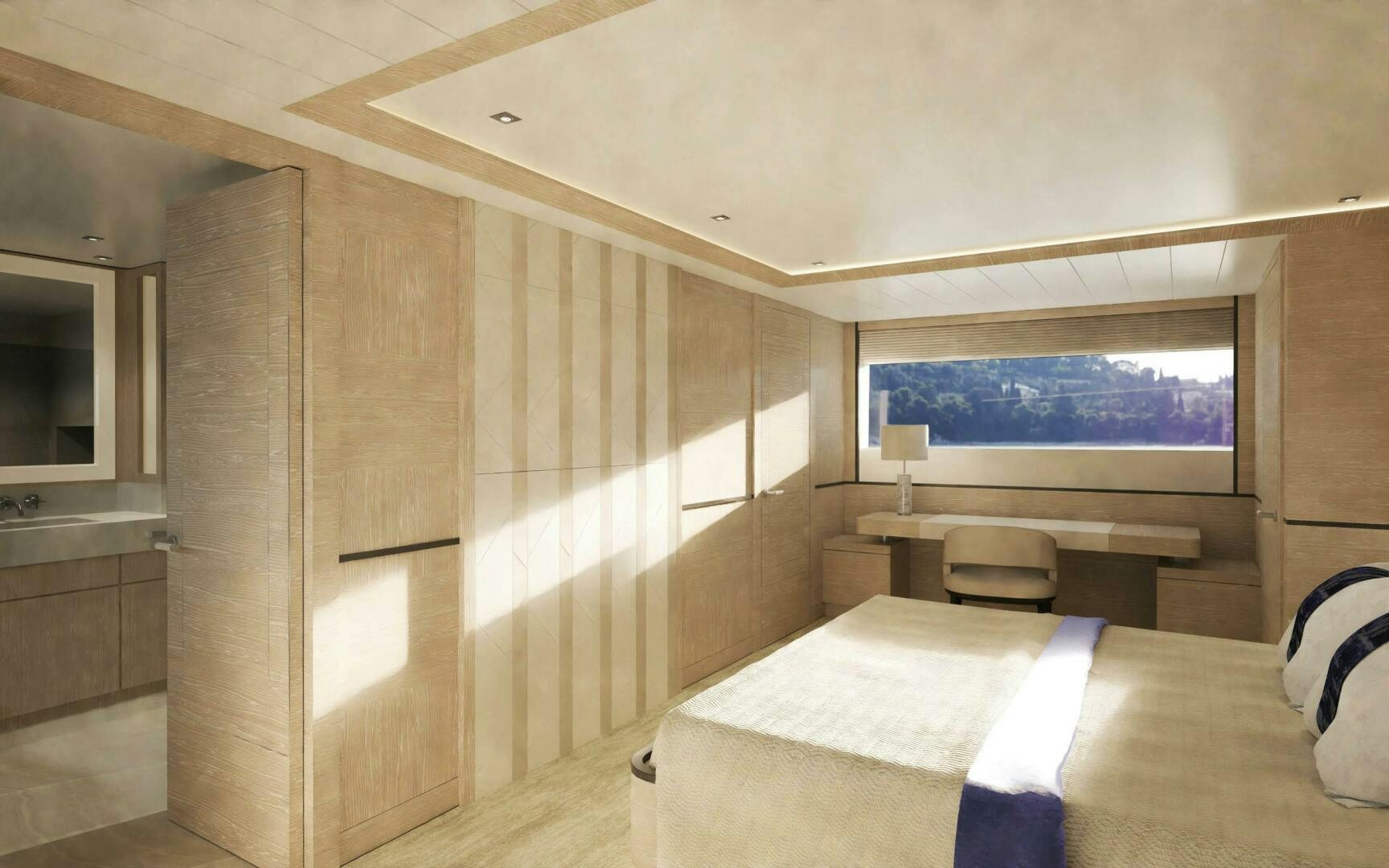 a room with a bed and a table aboard PROJECT ABACOS Yacht for Sale