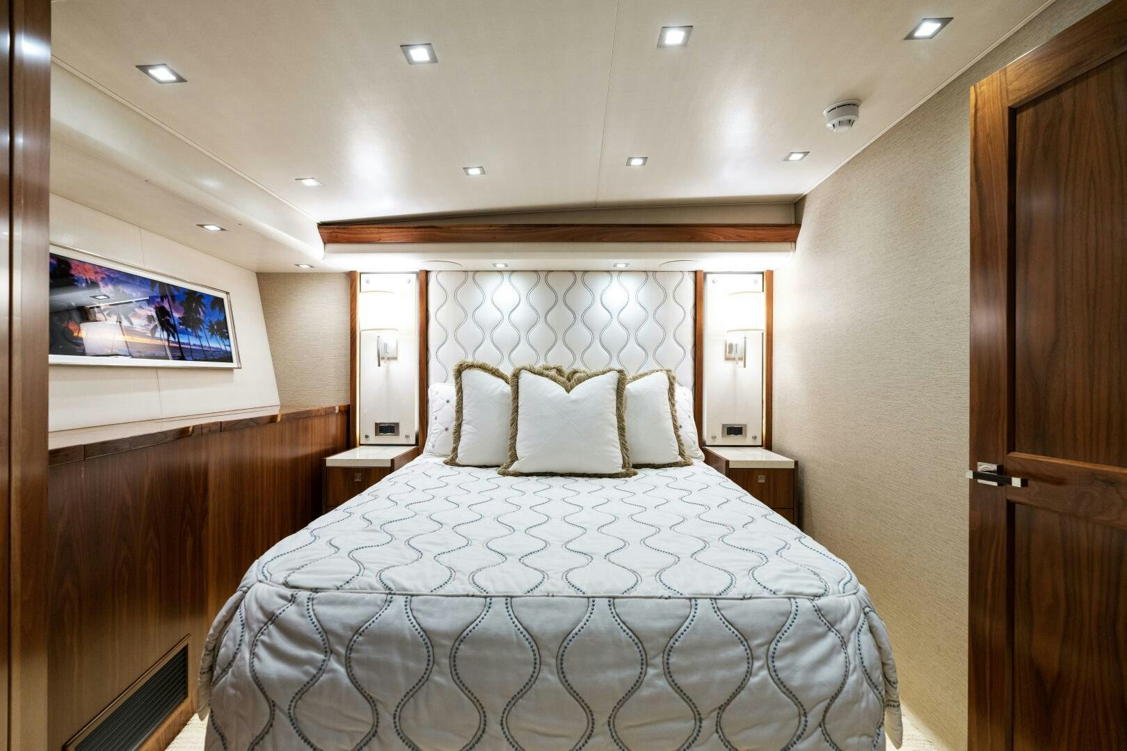 a bed in a room aboard SOLONIAN Yacht for Sale
