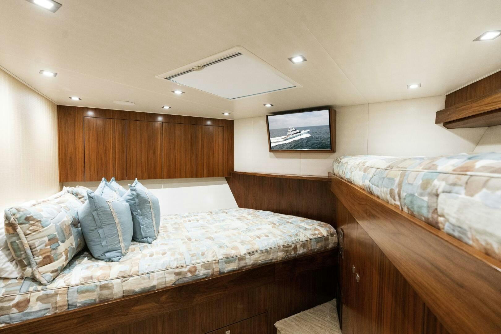 a room with two beds aboard SOLONIAN Yacht for Sale