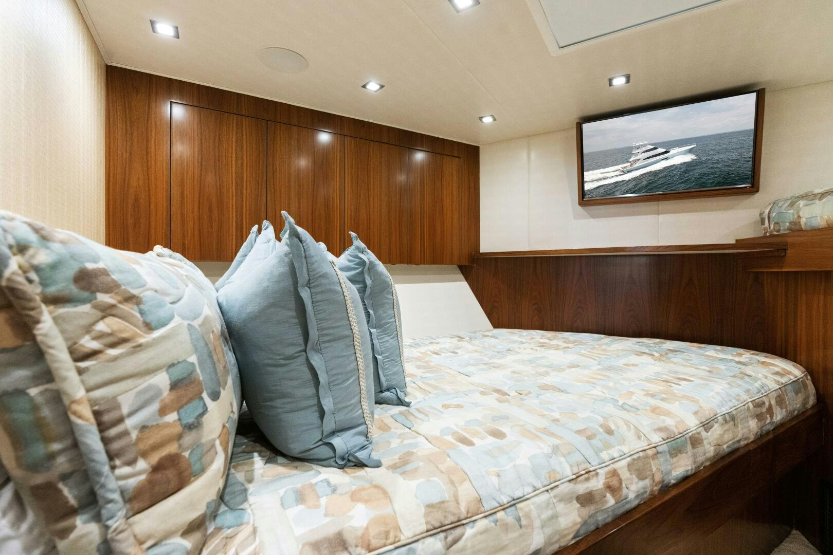 a bed with pillows aboard SOLONIAN Yacht for Sale