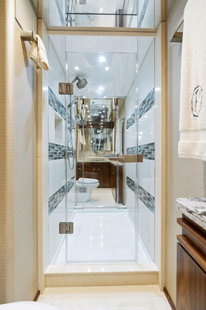 a shower unit with glass doors aboard SOLONIAN Yacht for Sale