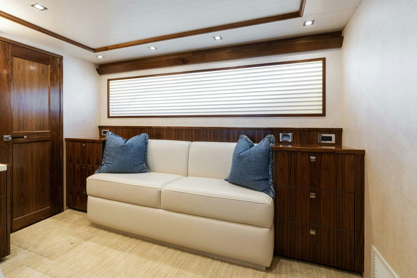 a couch in a room aboard SOLONIAN Yacht for Sale