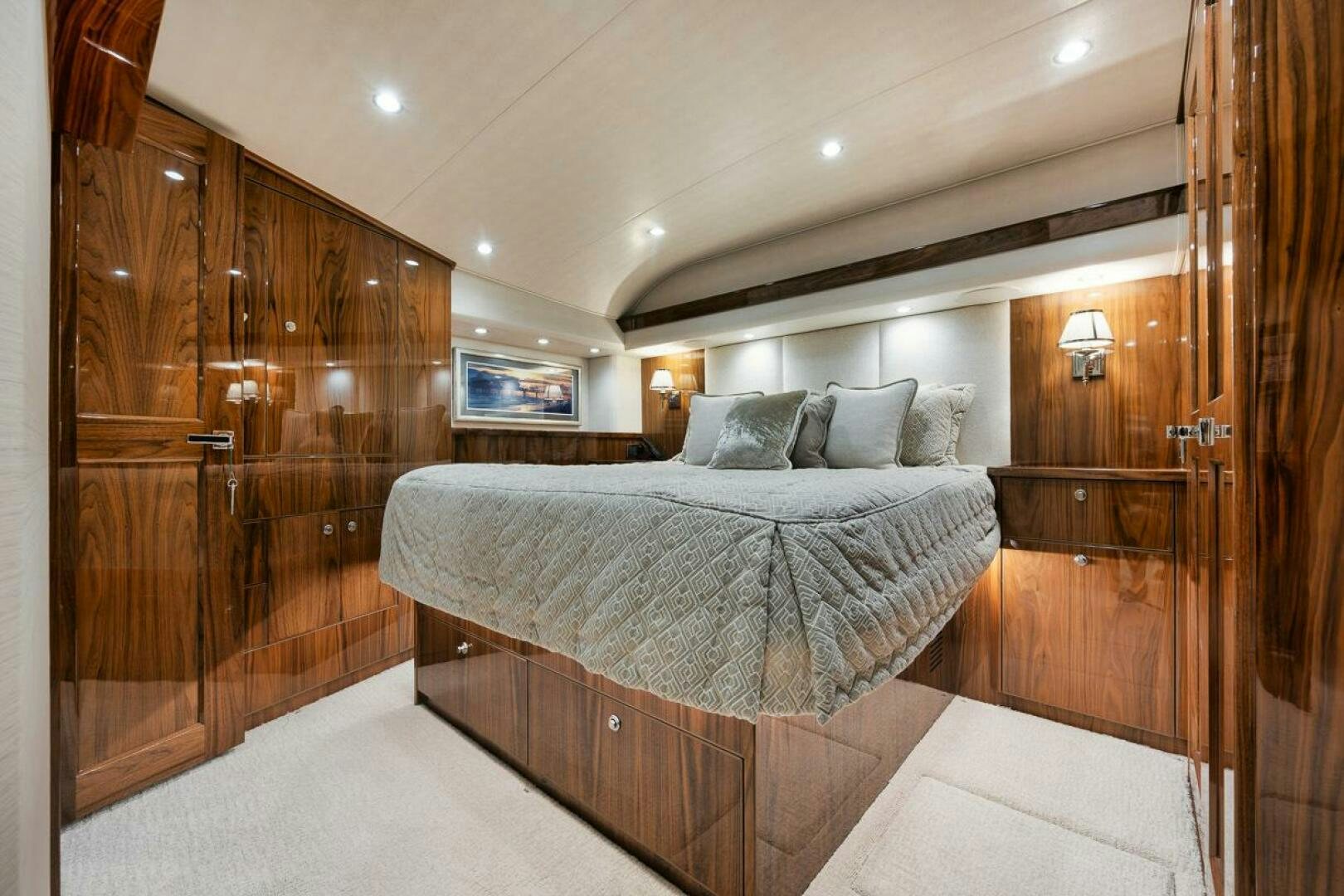 a bed in a room aboard WHY KNOT Yacht for Sale