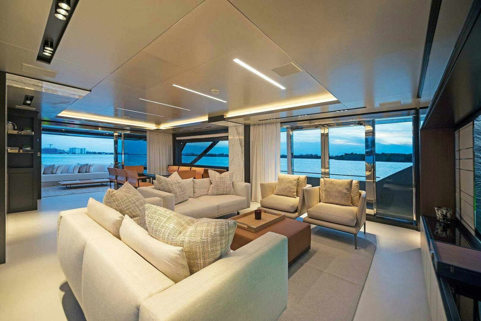 a living room with a large window aboard ALEGRA Yacht for Sale