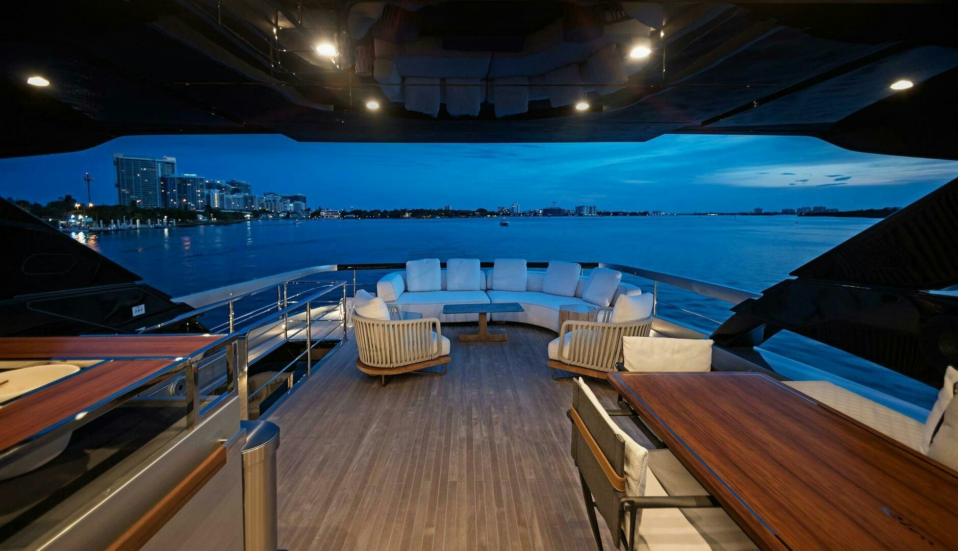 a deck overlooking a city aboard ALEGRA Yacht for Sale