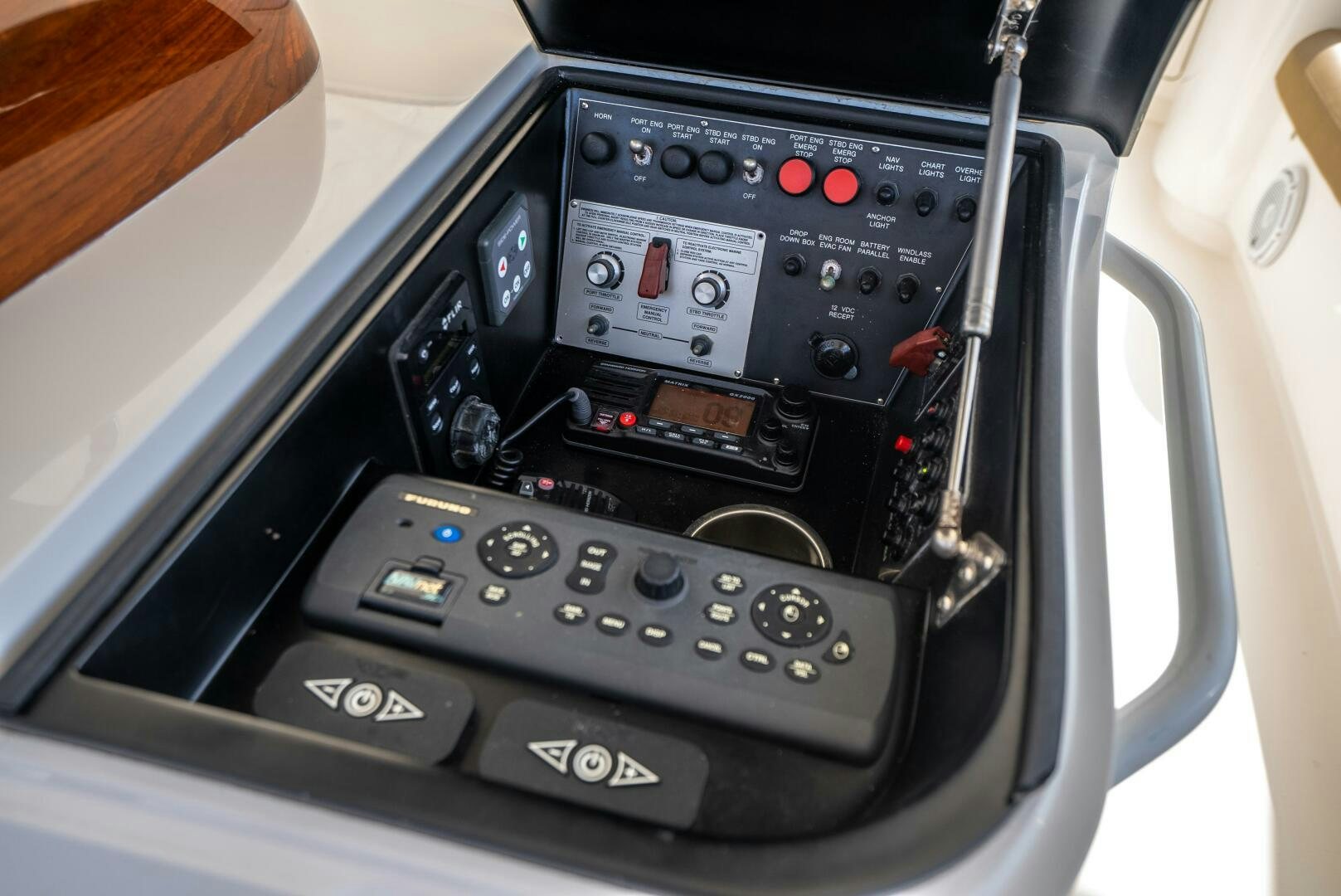 a close-up of a car stereo aboard NO COLLARS Yacht for Sale