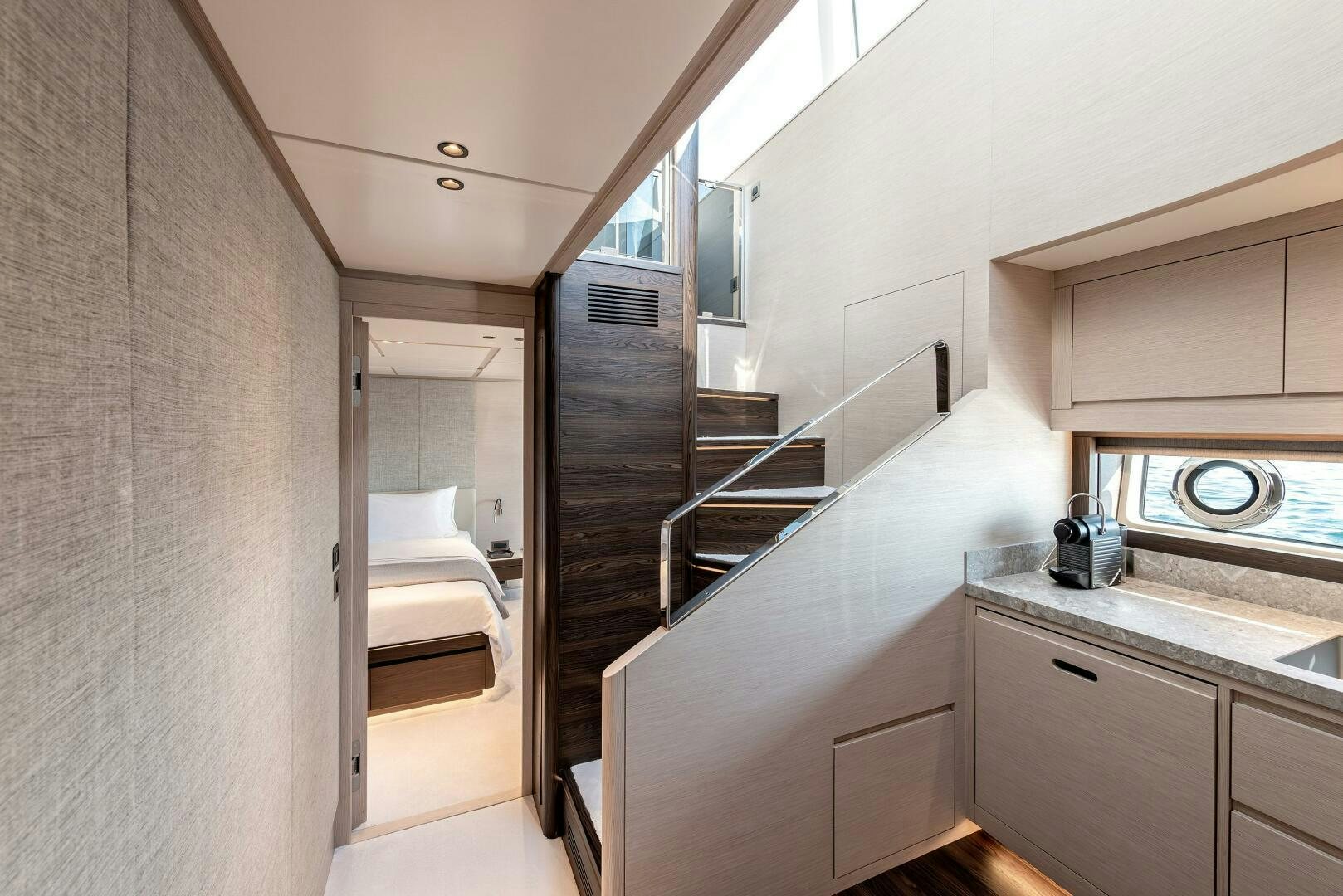 a modern looking kitchen aboard SUNYA Yacht for Sale