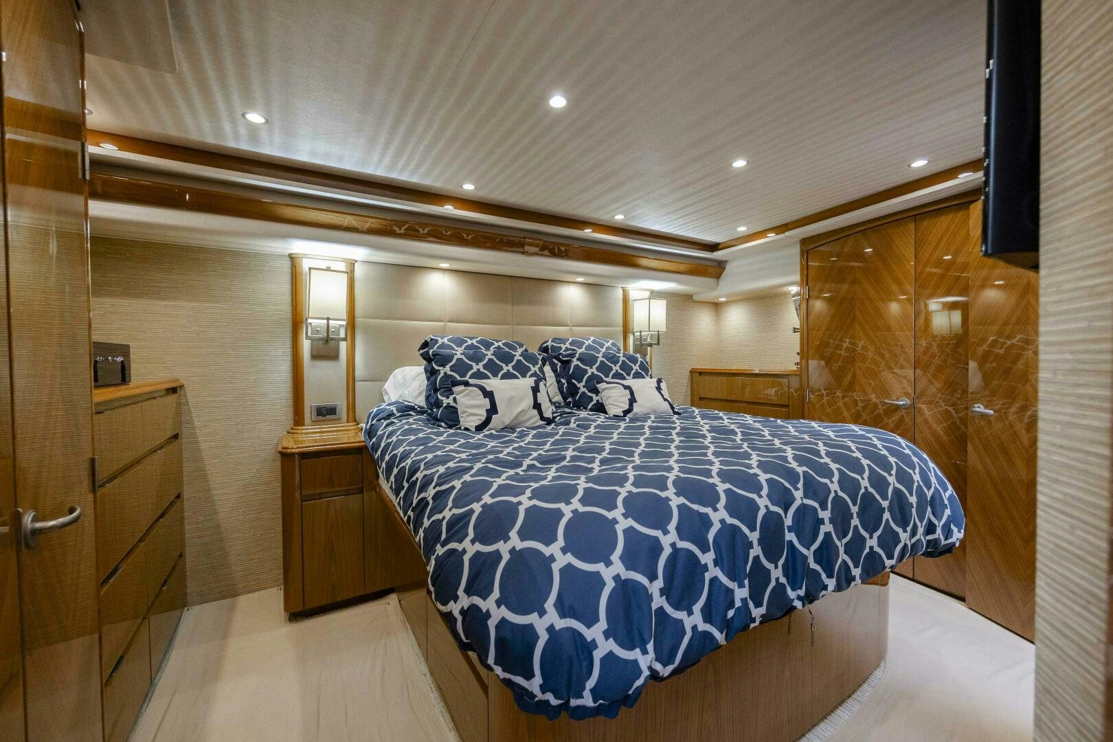 a bed in a room aboard SAVING GRACE Yacht for Sale