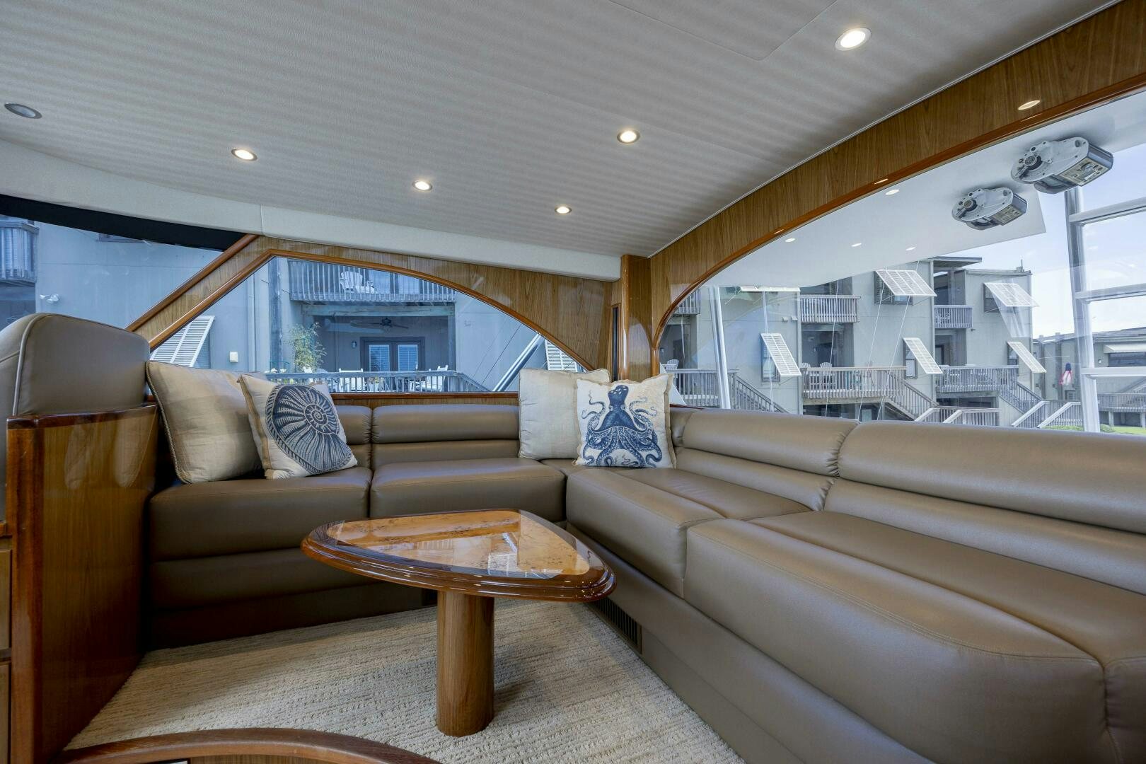 a living room with a couch and a table aboard SAVING GRACE Yacht for Sale