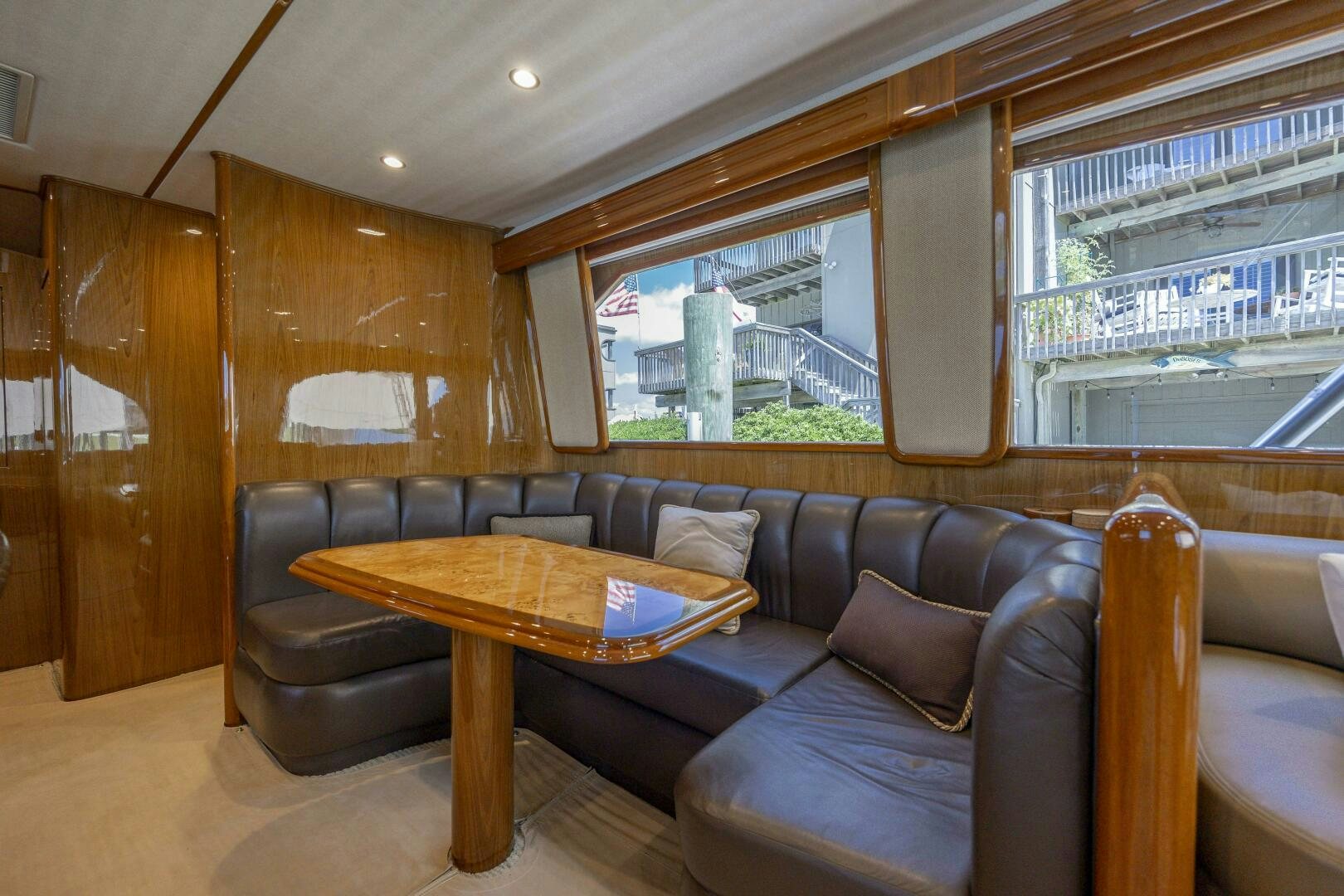 a living room with a couch and a table aboard SAVING GRACE Yacht for Sale