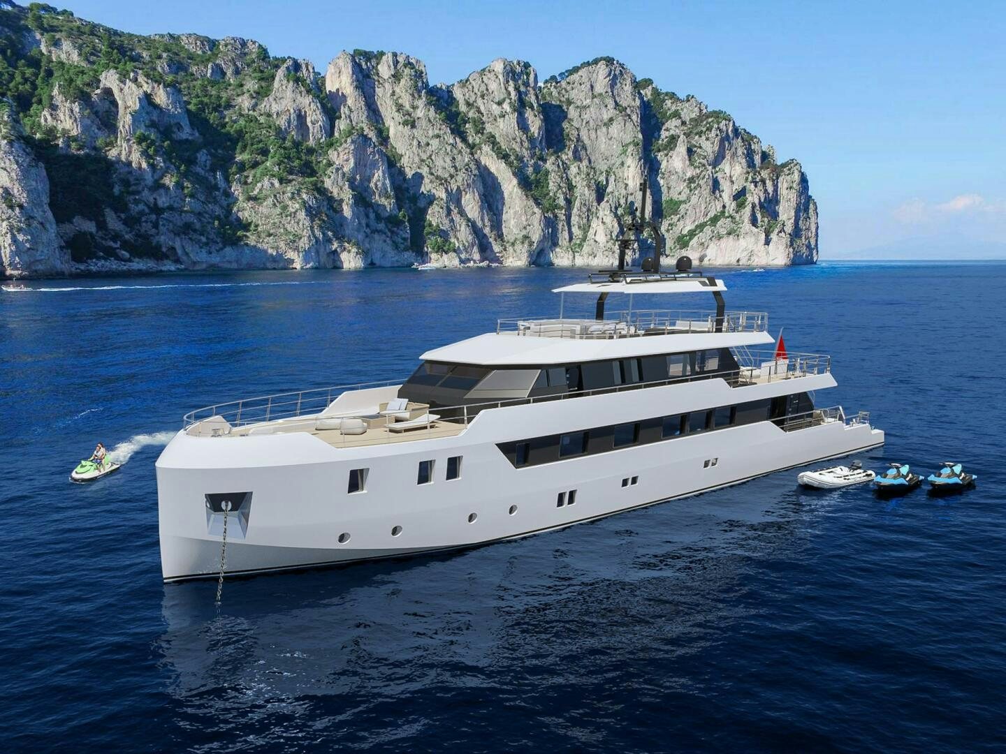 a boat sailing in the sea aboard PROJECT NIRVANA Yacht for Sale