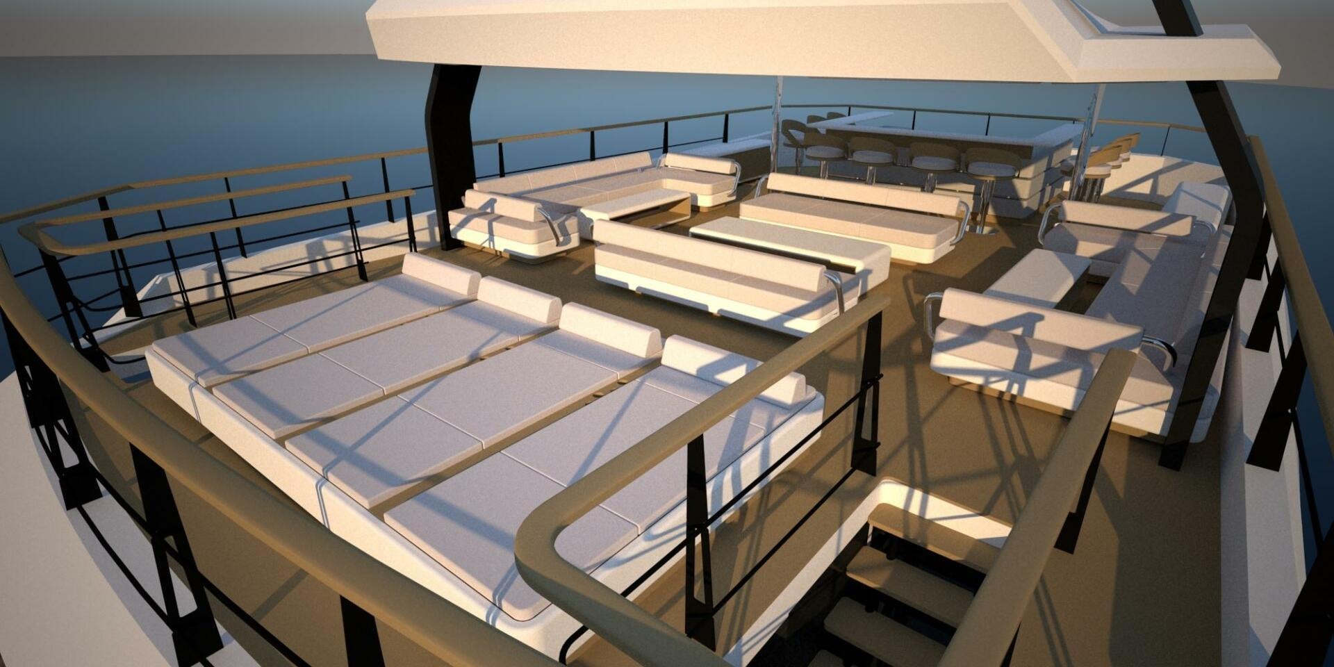 a large white and black staircase aboard PROJECT NIRVANA Yacht for Sale