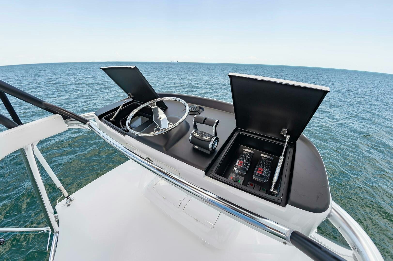 the front of a boat aboard KNOT DONE YET Yacht for Sale
