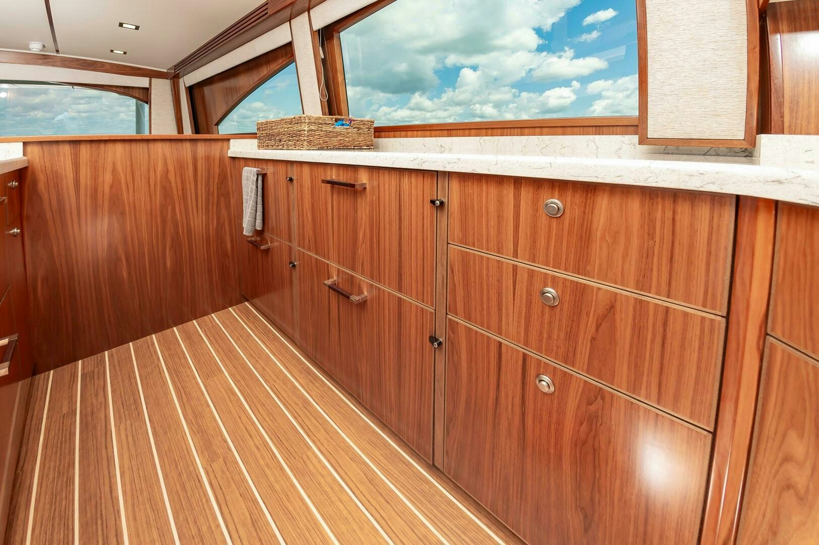 a wooden cabinet with a large window aboard KNOT DONE YET Yacht for Sale