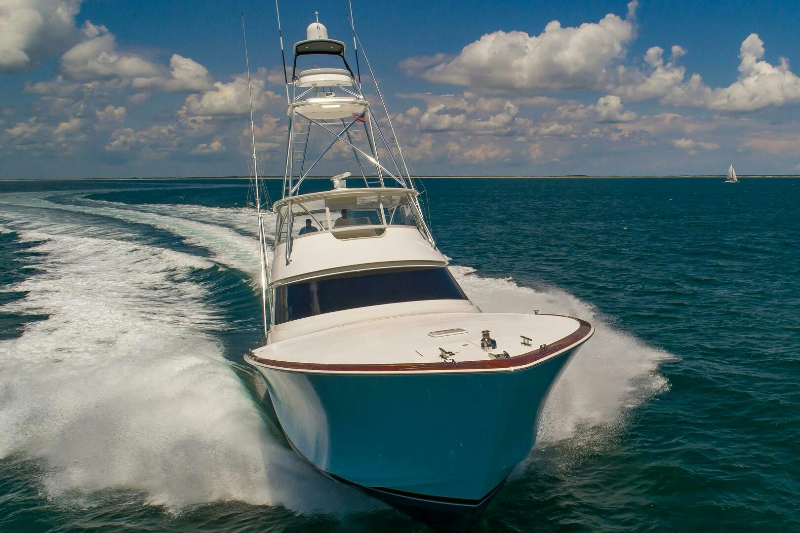 a boat on the water aboard KNOT DONE YET Yacht for Sale