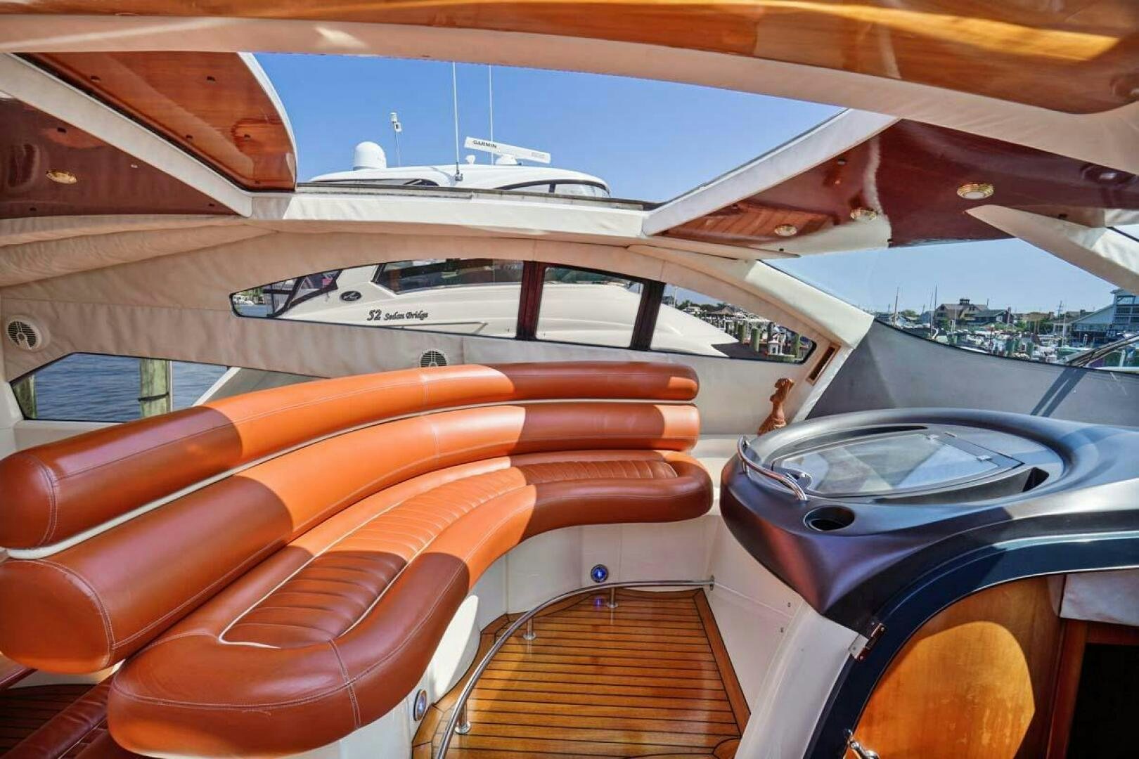 inside of a car aboard OBSESSION Yacht for Sale