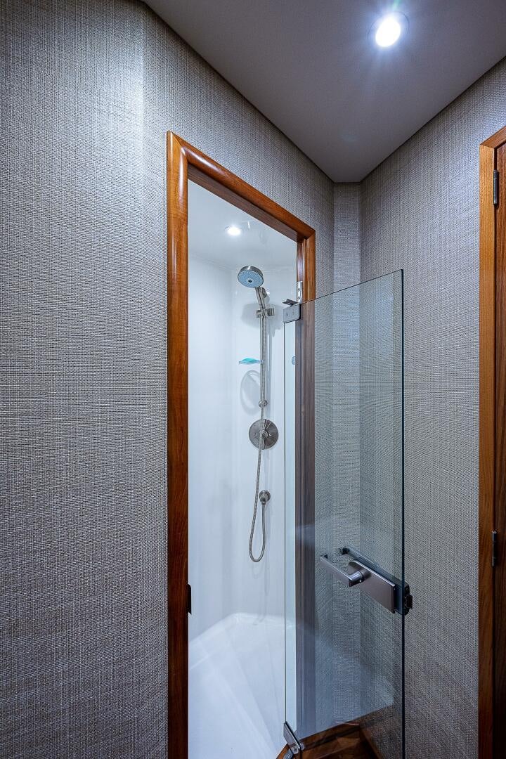 a shower with a glass door aboard MAXIMUS Yacht for Sale