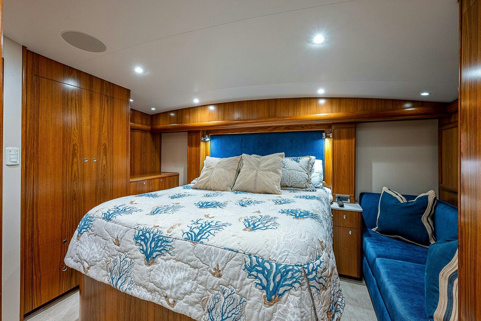 a bed in a room aboard MAXIMUS Yacht for Sale