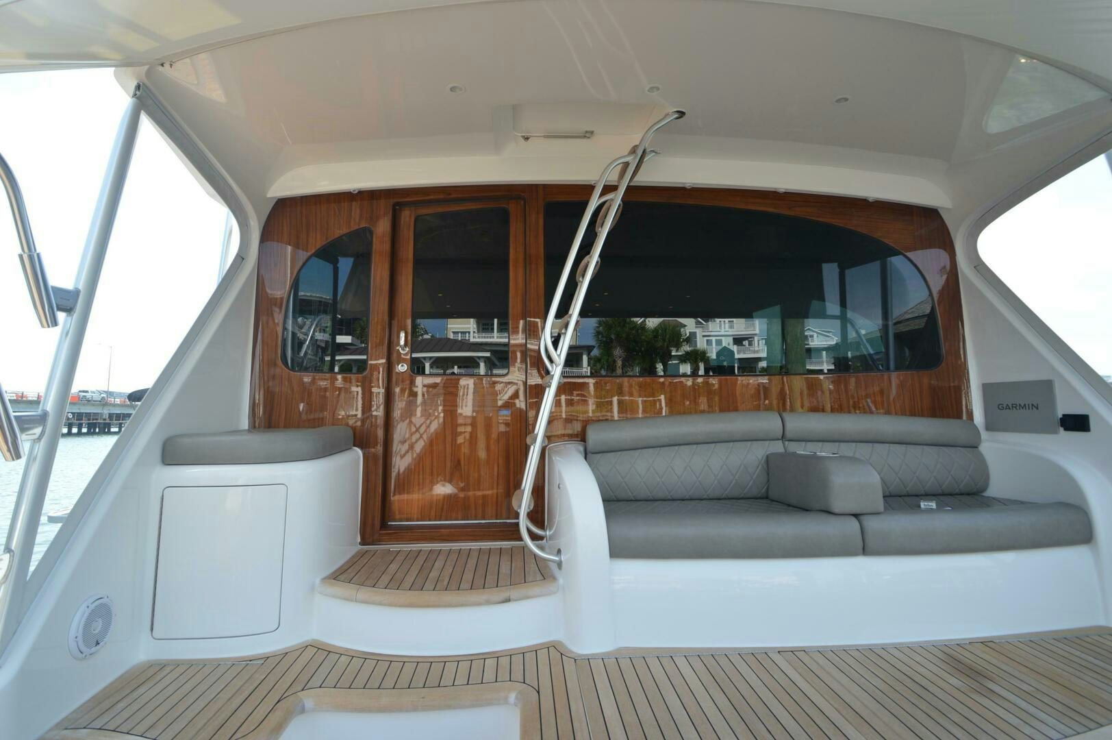 interior of a vehicle with a ladder aboard LOW PROFILE Yacht for Sale