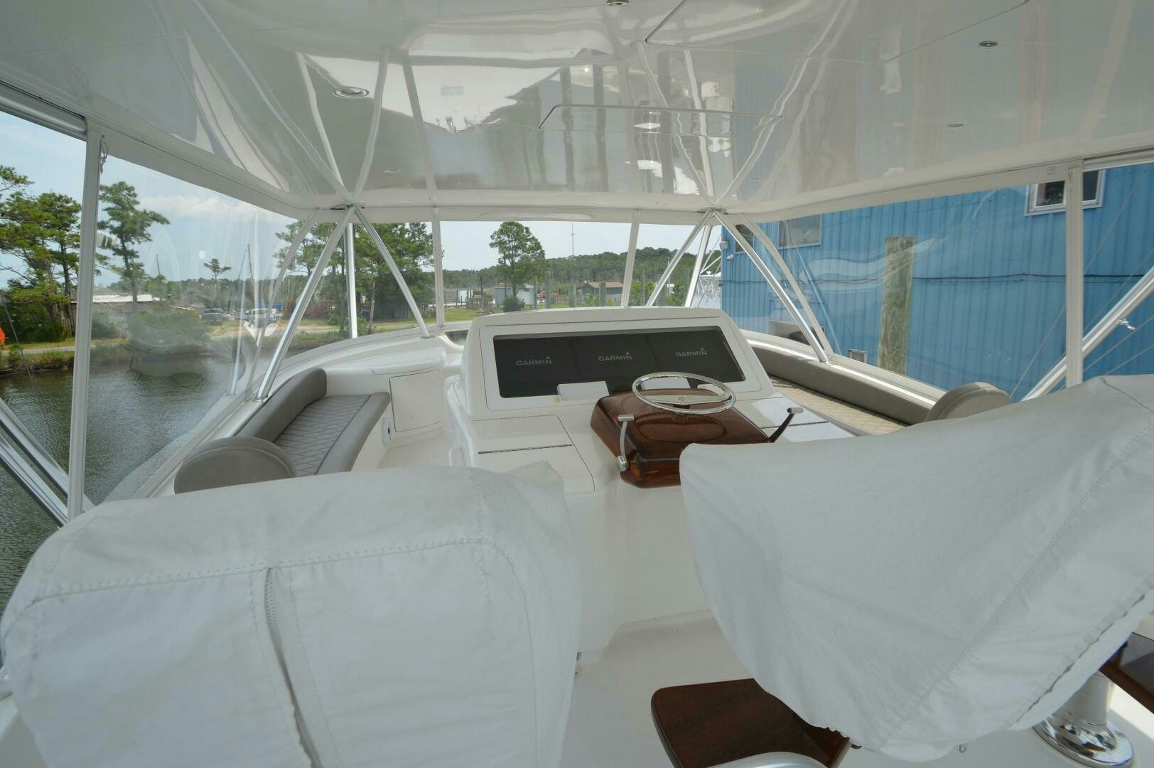 a tent with a laptop on it aboard LOW PROFILE Yacht for Sale