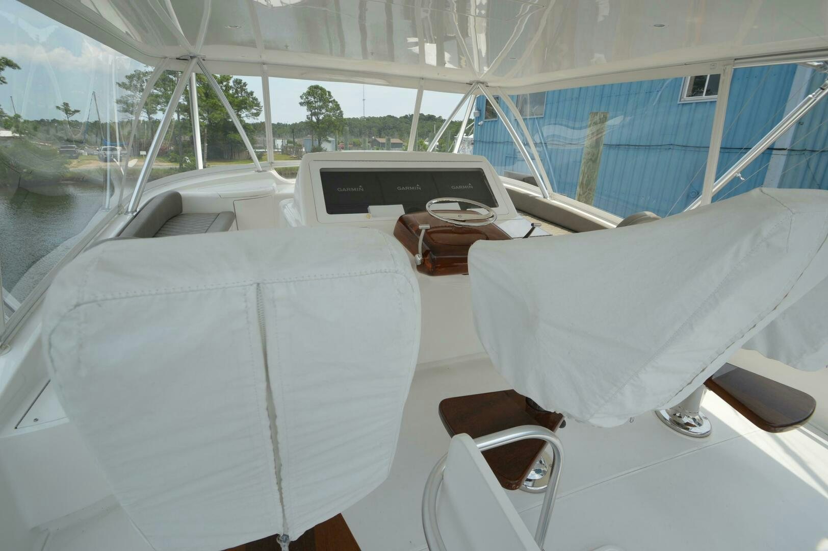 inside of a white tent aboard LOW PROFILE Yacht for Sale