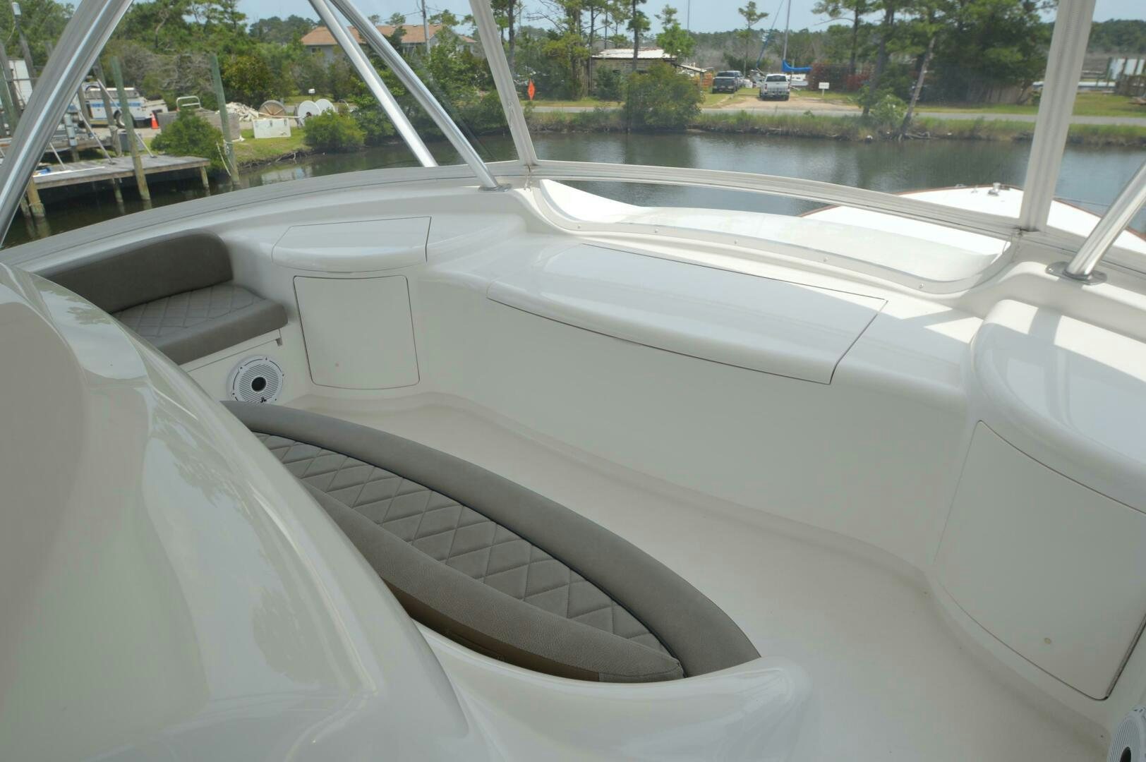 the inside of a car aboard LOW PROFILE Yacht for Sale
