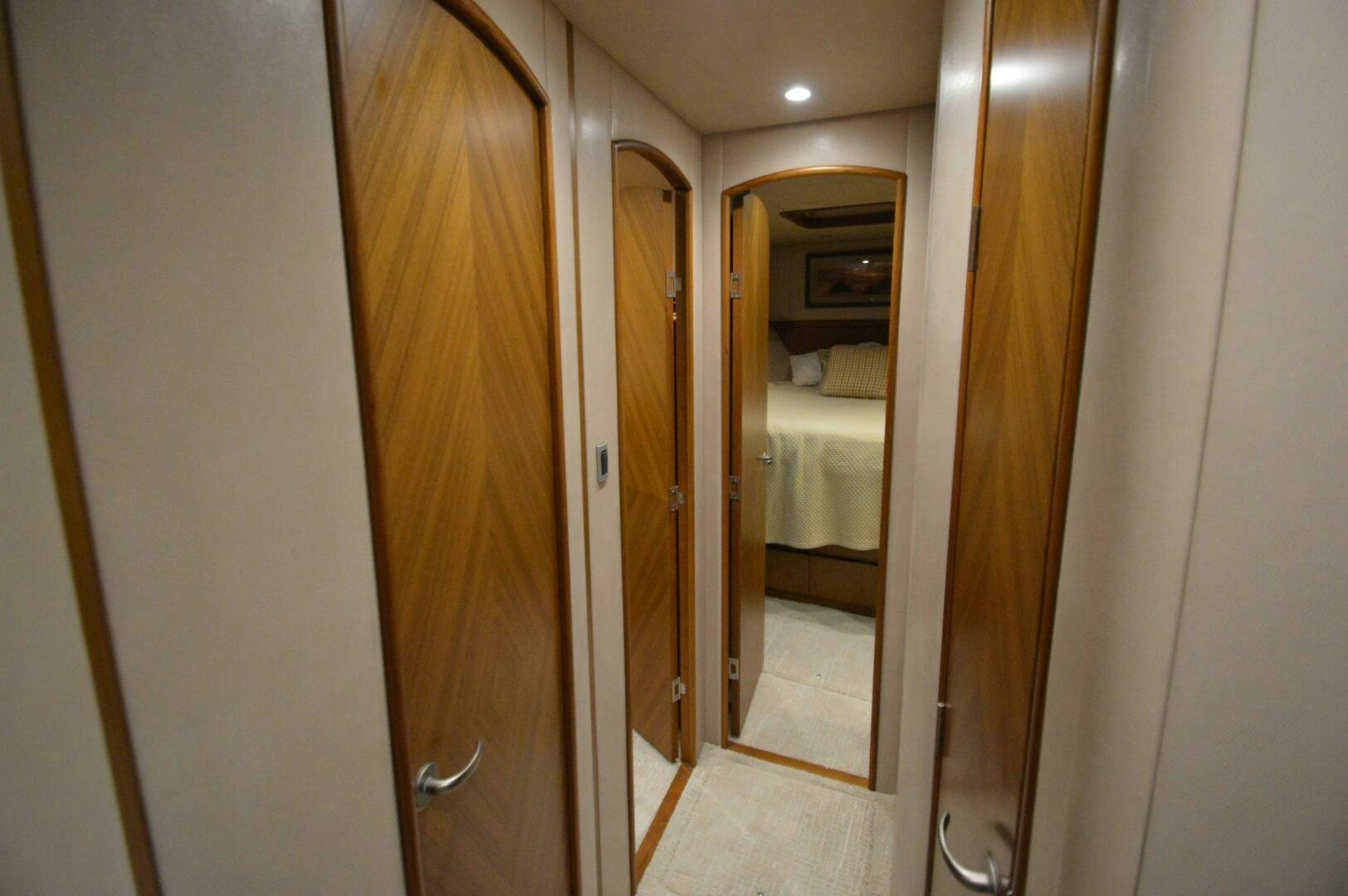 a bathroom with a mirror aboard LOW PROFILE Yacht for Sale