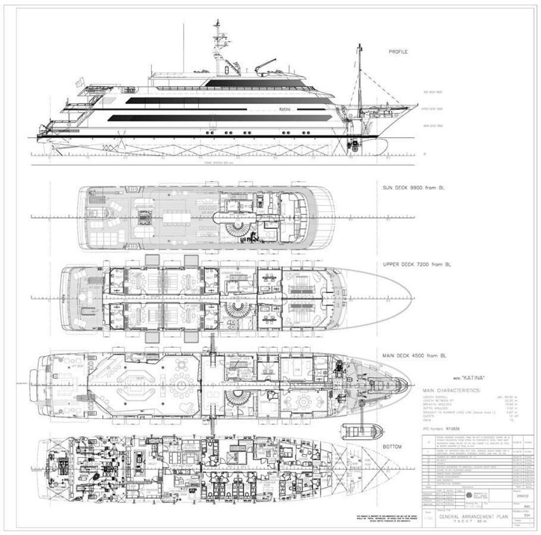 diagram, engineering drawing aboard KATINA Yacht for Sale