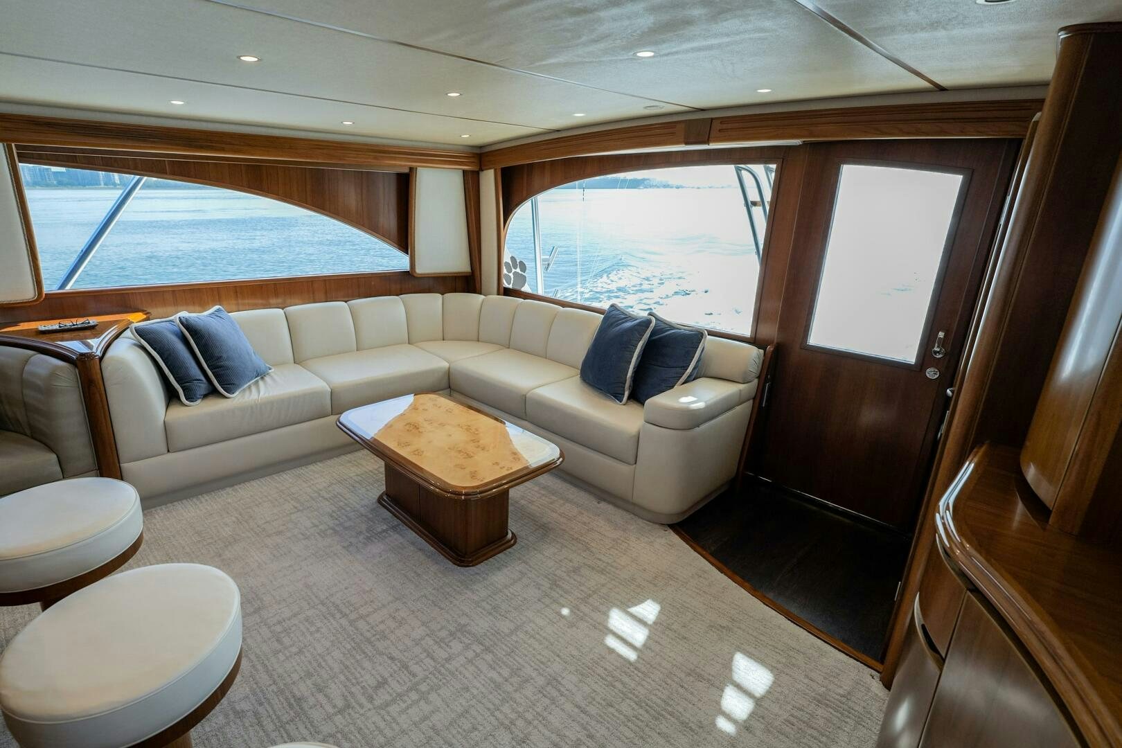 a living room with a couch and a table aboard BAILEY'S ARK Yacht for Sale