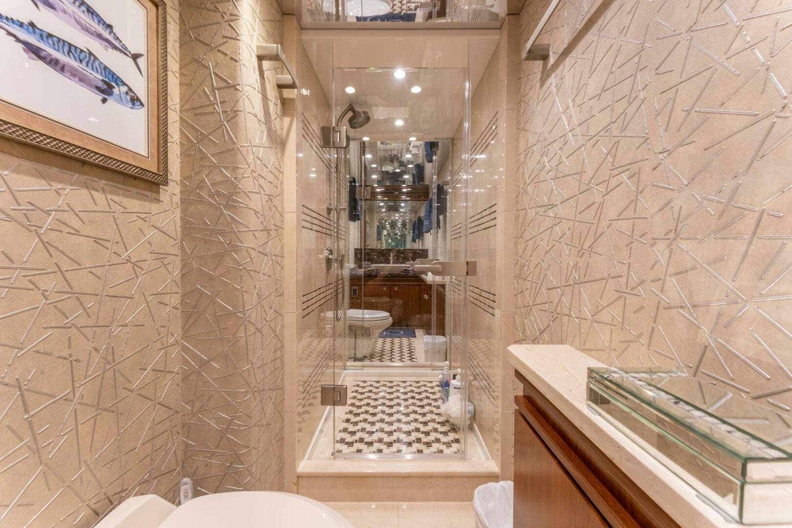 a large glass display case aboard HIGH COTTON Yacht for Sale