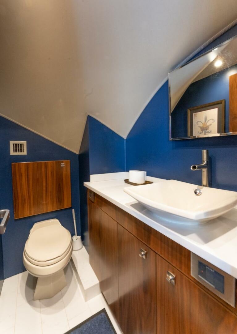 a bathroom with a sink and a toilet aboard HIGH COTTON Yacht for Sale