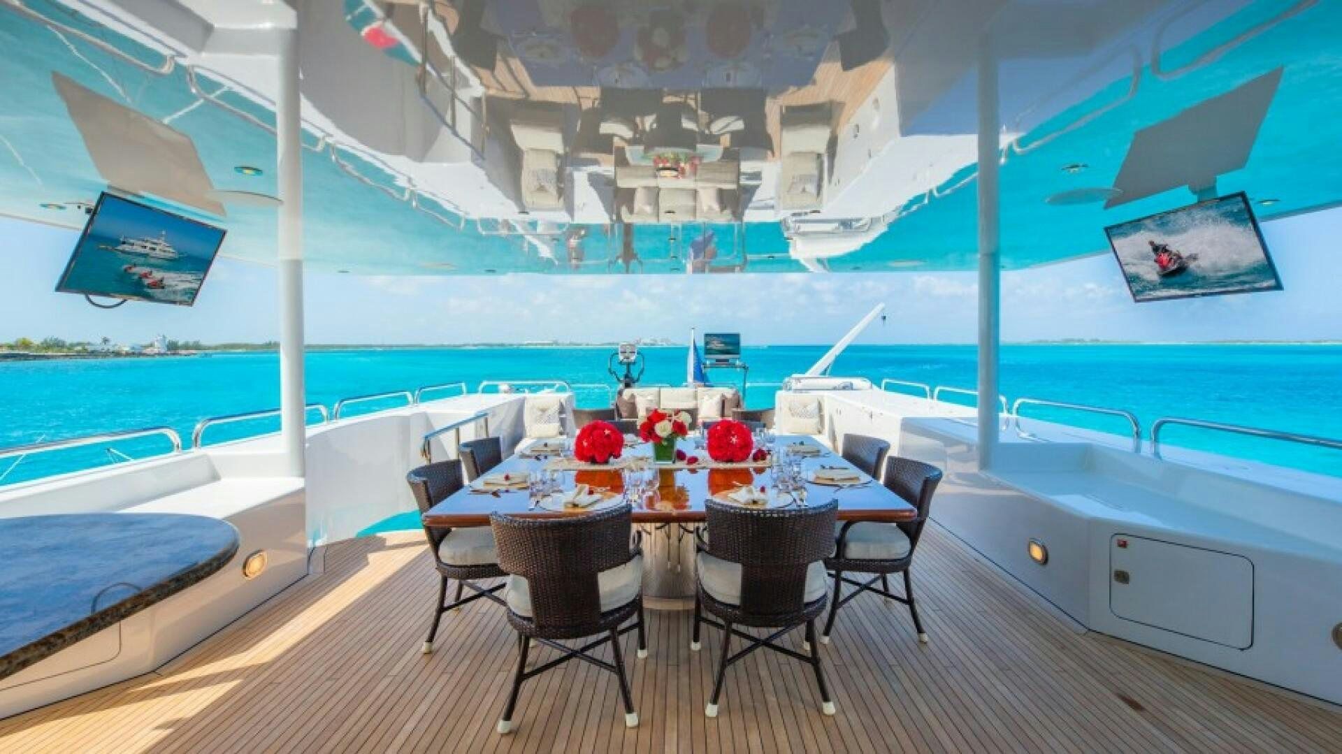 a table on a boat aboard STARSHIP Yacht for Sale