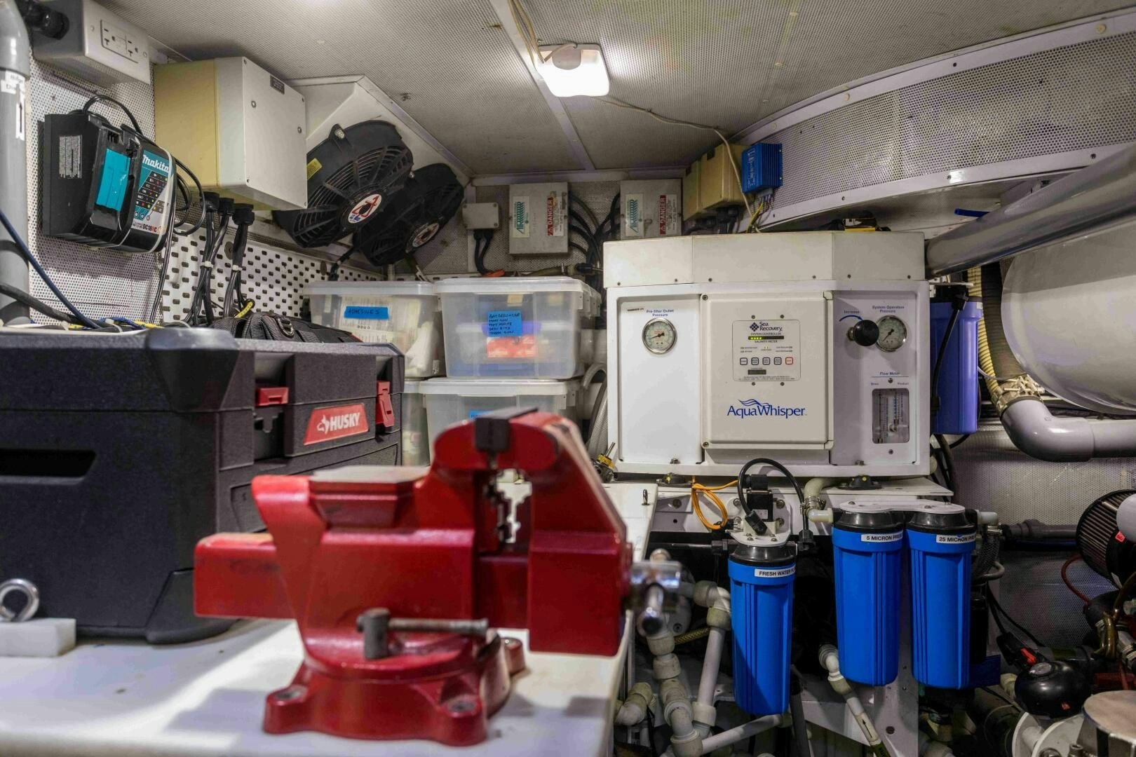 a room with machinery and equipment aboard LADY K Yacht for Sale