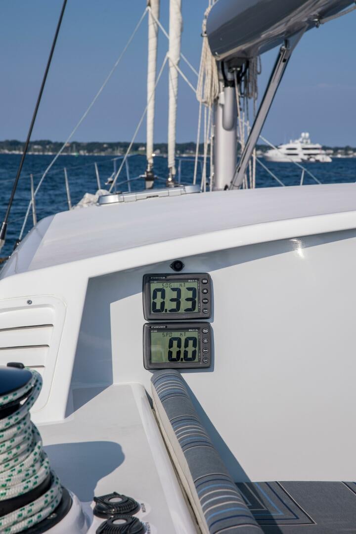 a speedometer on a boat aboard LADY K Yacht for Sale