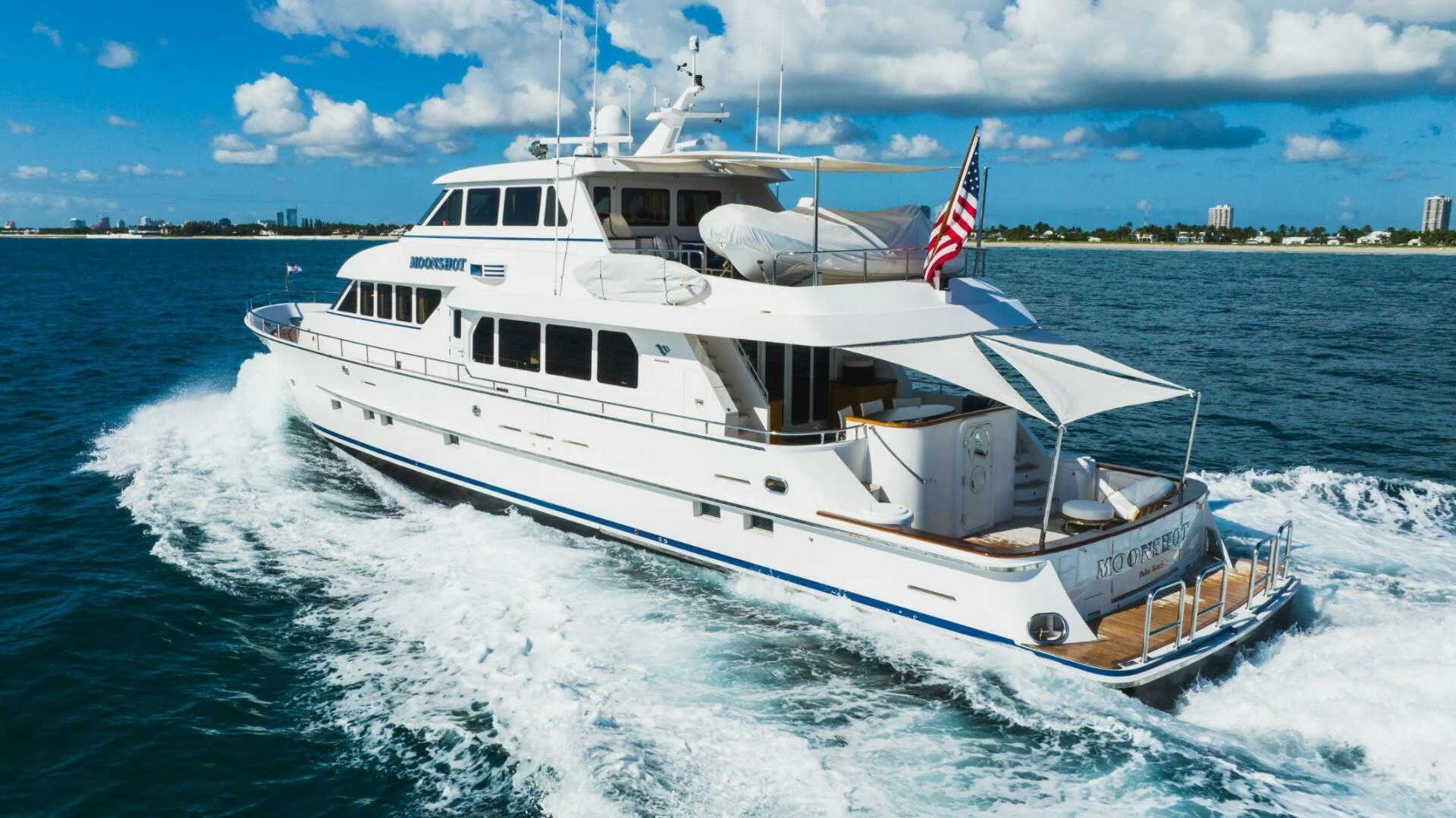 a boat on the water aboard MOONSHOT Yacht for Sale